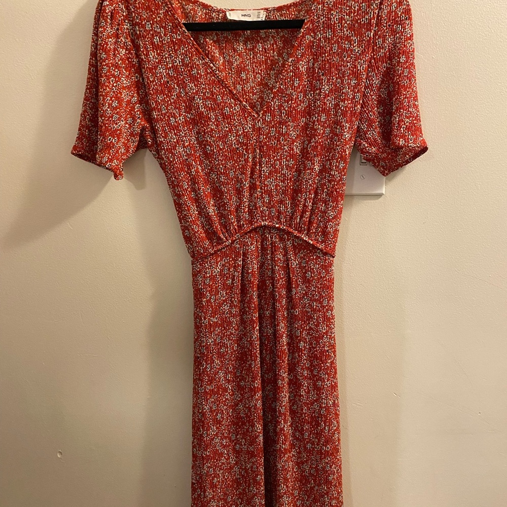 Mango Red and White Floral Midi Dress